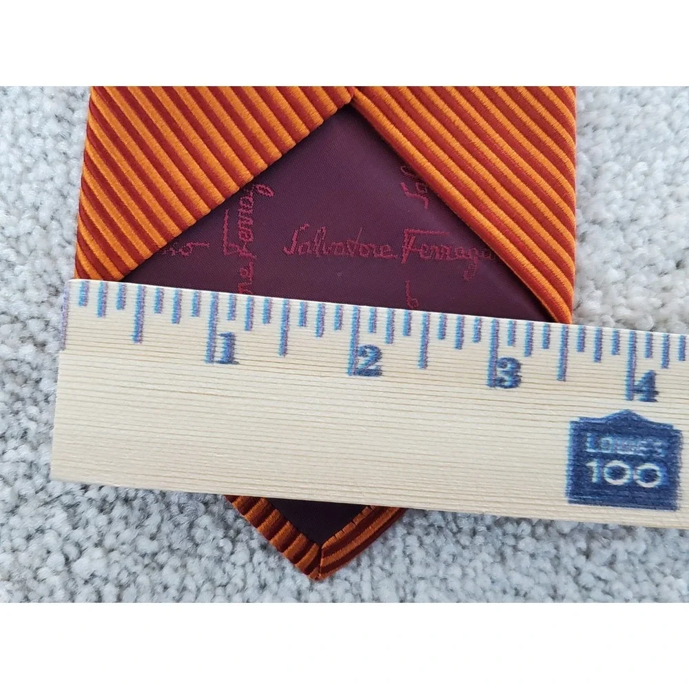 Salvatore Ferragamo Men's Neck Tie Orange Stripe‎ Pattern Silk 59